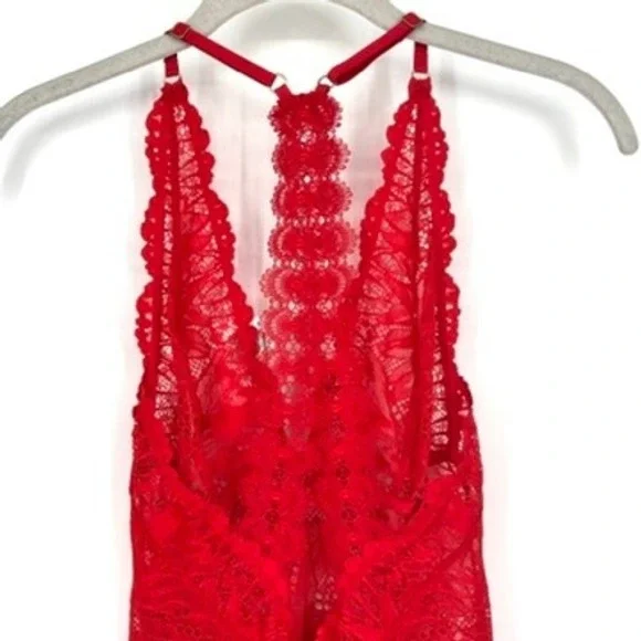NWT Aubade Flowermania Lace Bodysuit Racerback Sheer Red Stretch Cheeky Size S - Picture 11 of 15